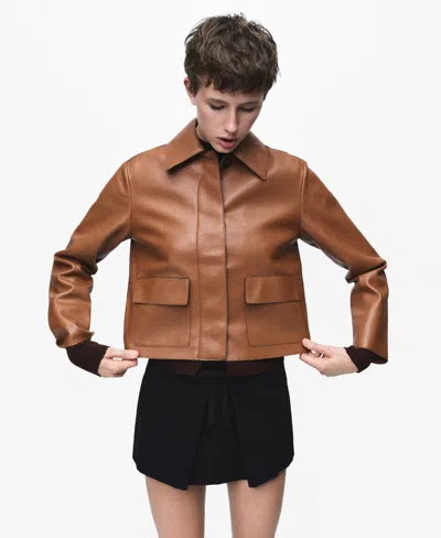 Mango Women's Pockets Leather-effect Jacket In Brown