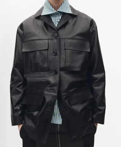 Mango Women's Pockets Leather Jacket In Black