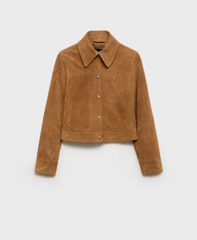 Mango Women's Pockets Leather Jacket In Medium Brown