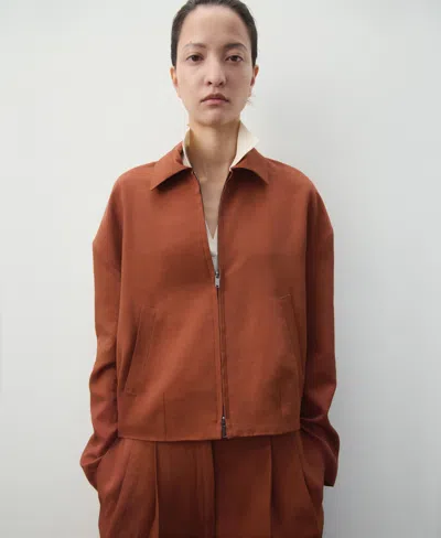 Mango Women's Pockets Linen-blend Jacket In Brown