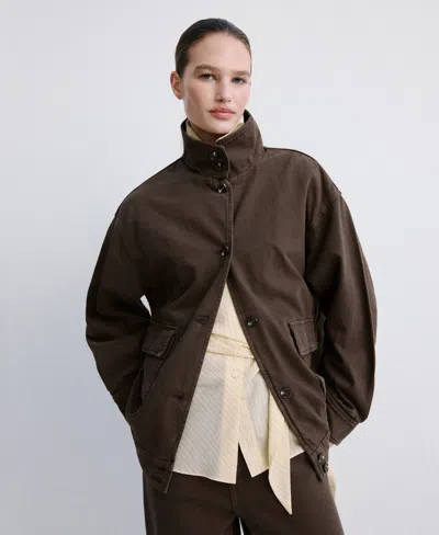 Mango Women's Pockets Oversized Denim Barn Jacket In Brown