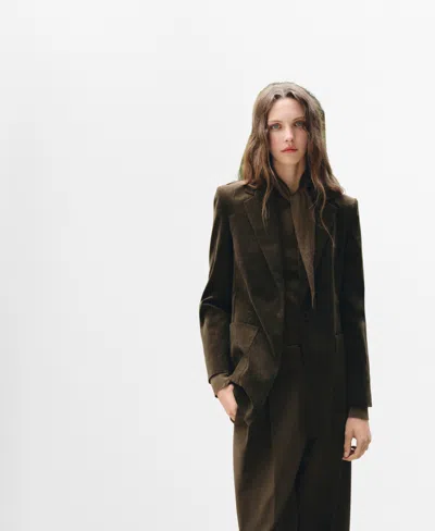 Mango Velveteen Jacket With Pockets Khaki In Brown