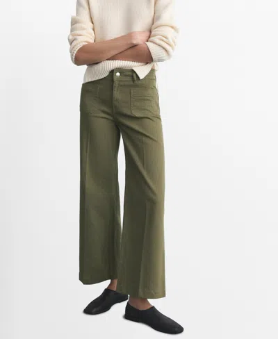 Mango Wide-leg Jeans With Pockets Khaki In Green
