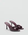 Mango Patent Leather Effect Heeled Sandal Chocolate In Burgundy