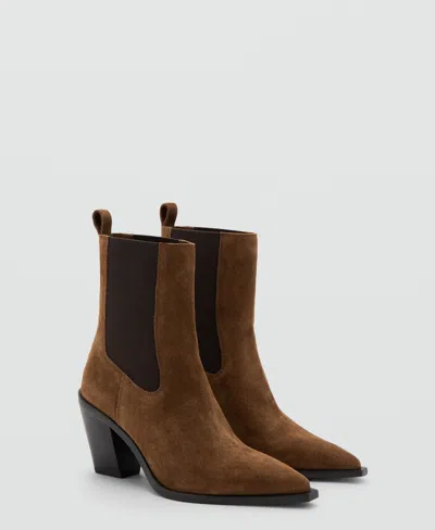 MANGO WOMEN'S POINTED TOE AND BLOCK HEEL SUEDE ANKLE BOOTS