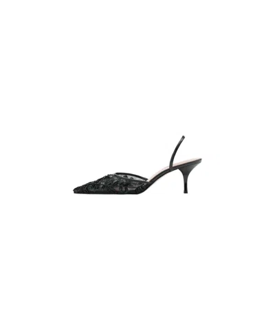 Mango Women's Pointed-toe Kitten-heel Sequin-embroidered Slingback Pumps In Black