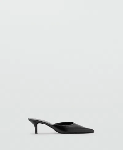 Mango Pointed Toe Kitten Heel Mule In Black