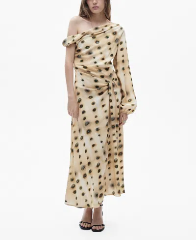 Mango Women's Polka-dot Asymmetrical Dress In Beige