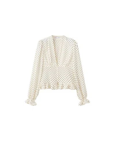 Mango Women's Polka Dot Long-sleeve V-neck Blouse In Off White