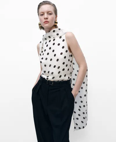Mango Women's Polka-dot Wrap-neck Blouse In Off White