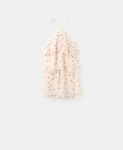 Mango Polka Dot Crinkle Tiered Minidress In Neutral