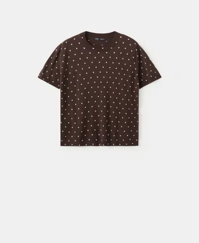 Mango Polka Dot Short Sleeve Sweater In Brown