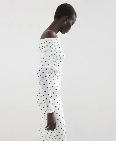Mango Women's Polka-dot Strapless Dress In White