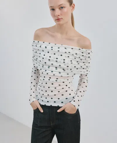 Mango Polka Dot Strapless Top White