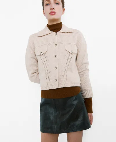 Mango Faceted Button Cardigan In Neutral