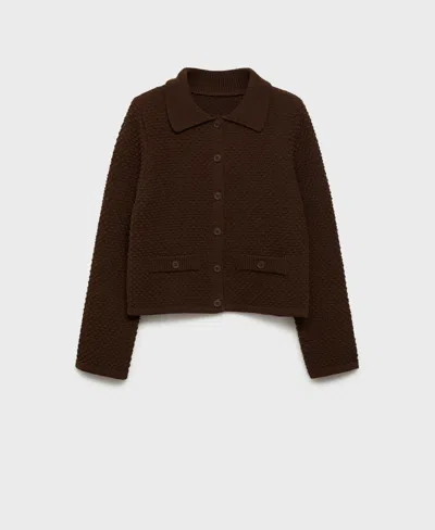 Mango Women's Polo Collar Knitted Sweater In Brown