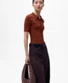Mango Rib Short Sleeve Polo Sweater In Brown