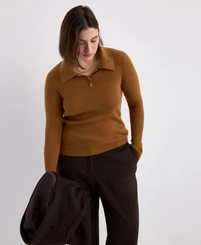 Mango Women's Polo-neck Ribbed Sweater In Brown