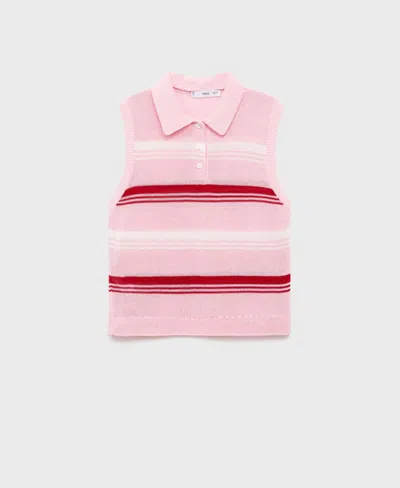 Mango Women's Polo Neck Striped Knit Top In Pink