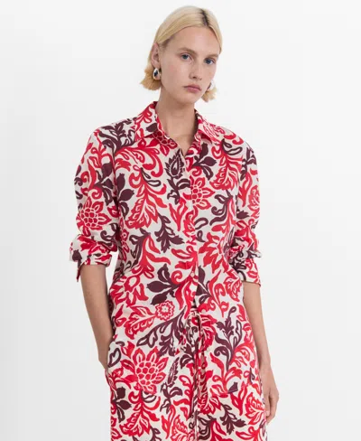 Mango Women's Printed Cotton Shirt In White