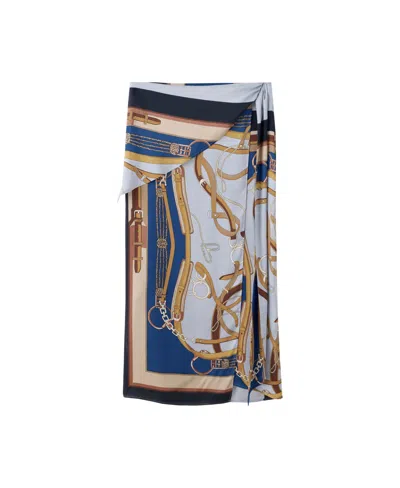 Mango Women's Printed Knot-detail Side-slit Midi Skirt In Sky Blue