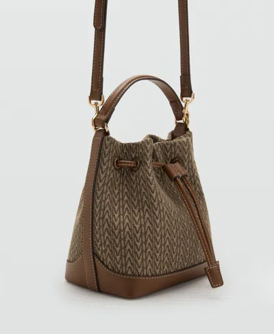 Mango Women's Printed Logo Bucket Bag In Brown