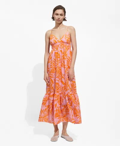 Mango Printed Long Dress Orange