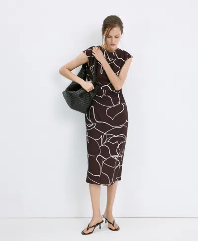 Mango Women's Printed Ruched Dress In Brown