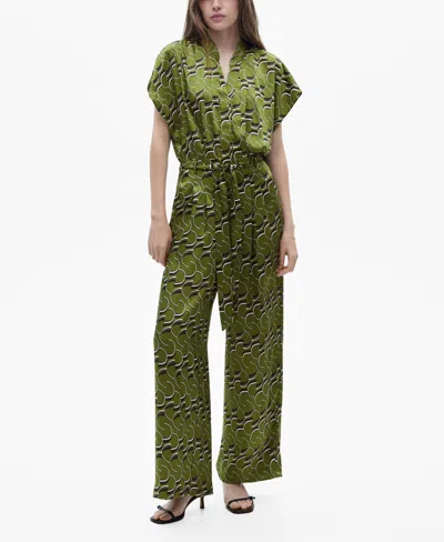 Mango Women's Printed Satin Jumpsuit In Green