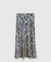 Mango Print Satin Midi Skirt In Blue