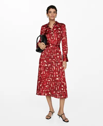 Mango Women's Printed Shirt Dress In Maroon