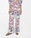 Mango Printed Straight Trousers Ecru In Ecru