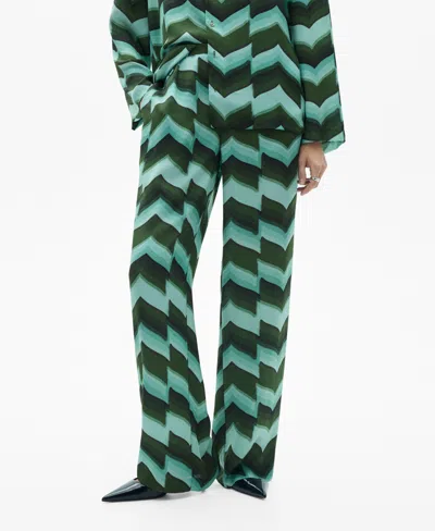 Mango Print Pull-on Straight Leg Pants In Green