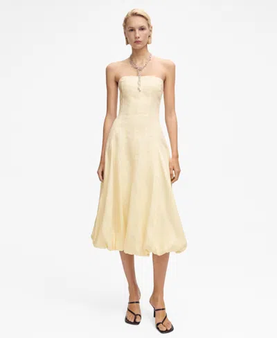 Mango Strapless Bubble Hem Linen Dress In Pastel Yellow