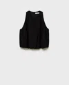 Mango Round Neck Sleeveless Soft Bubble Hem Top In Black