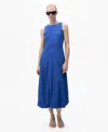 Mango Sleeveless Bubble Hem Midi Dress In Blue