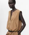 Mango Puffer Denim Vest In Brown