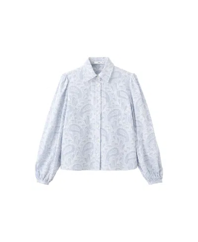 Mango Women's Puff-sleeve Embroidered Striped Shirt In Blue