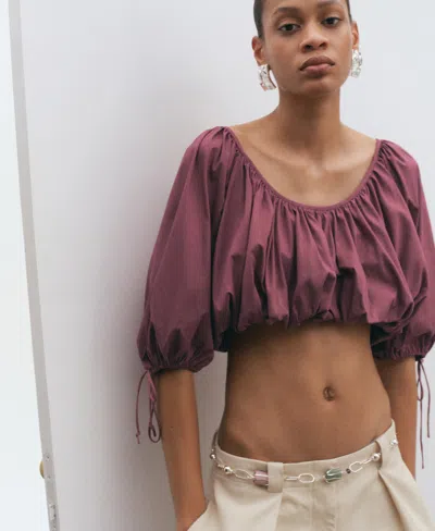 Mango Women's Puff-sleeved Cropped Blouse In Purple