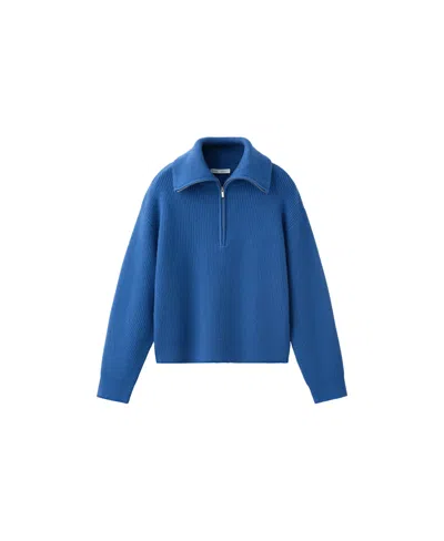Mango Women's Quarter-zip Ribbed Sweater In Vibrant Blue