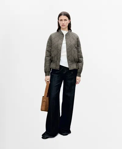 Mango Women's Quilted Bomber Jacket In Gray