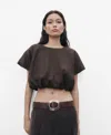 Mango Puff Sleeve Crop Top In Brown