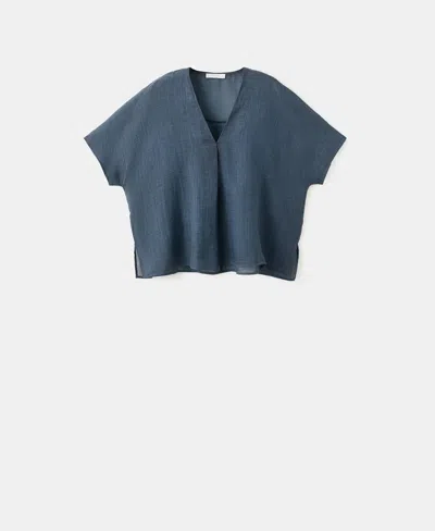 Mango Women's Ramie Overdyed Effect Kaftan In Blue