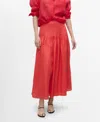 Mango Pleated Ramie Midi Skirt In Red