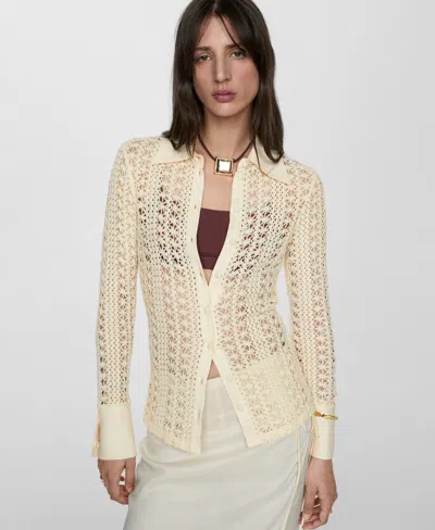 Mango Women's Regular Crochet Shirt In Ecru