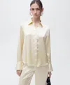 Mango Regular Satin Shirt Ecru In Ecru