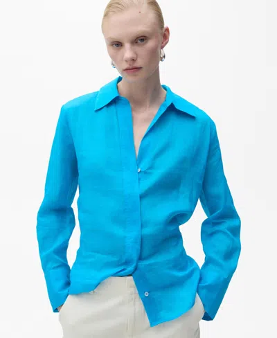 Mango Women's Regular Ramie Shirt In Blue