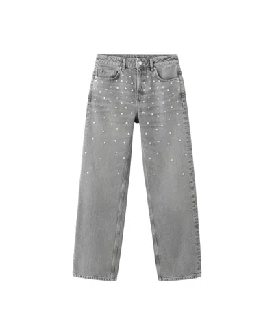 Mango Women's Regular-waist Studded Jeans In Denim Gray