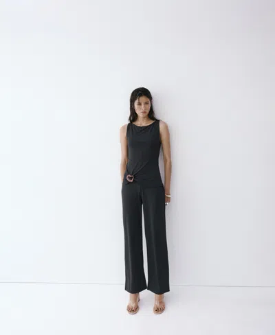 Mango Wide Leg Jumpsuit With Resin Detail In Blue