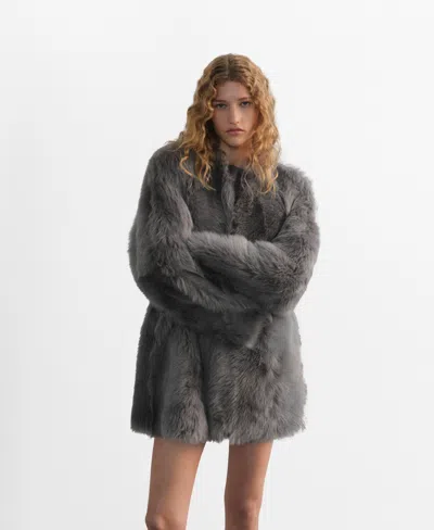 Mango Women's Reversible Fur Coat In Gray
